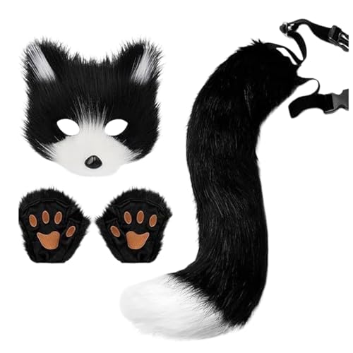 Set mit pelzigen Schwänzen und Ohren, Katzenhandschuhe und -schwanz, pelziger Katzenschwanz und -Handschuhe, künstlicher Wolf, Maskerade-Kostüm, Spaß für Halloween-Partys und Veranstaltungen Set mit pelzigen Schwänzen und Ohren, Katzenhandschuhe und -schwanz, pelziger Katzenschwanz und -Handschuhe, künstlicher Wolf, Maskerade-Kostüm, Spaß für Halloween-Partys und Veranstaltungen von Generic