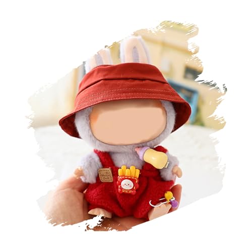 Seventh Girl Puppenkleidung 2-teiliges Outfit für Labubu (ohne Puppe) | Fashion Kleidung Set für 17cm Puppe | Bucket Hat + Overall | Kompatibel mit Have a Seat / Macaron Serie (Stil B) von Generic