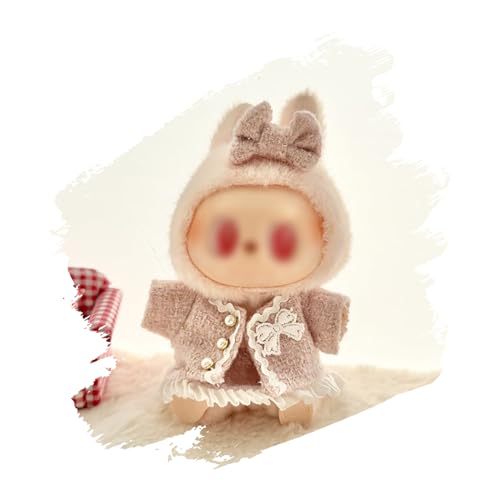 Seventh Girl Puppenkleidung 3-teiliges Outfit für Labubu (ohne Puppe) | Mode Kleidung Set für 17cm Puppe | Mantel + Rock + Schleife | Kompatibel mit Have a Seat / Macaron Serie (Rosa) von Generic