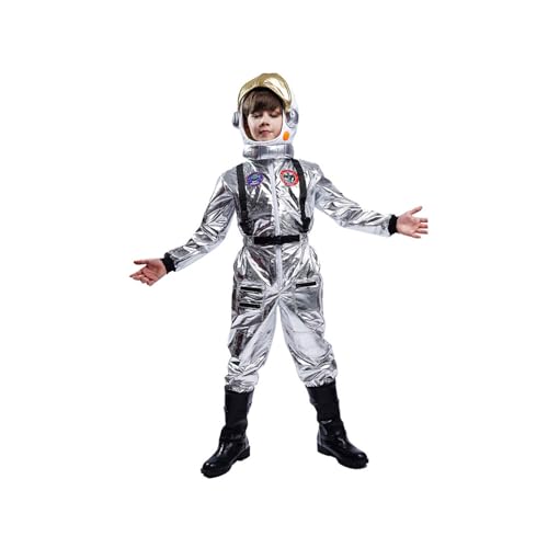 Silber Astronaut Kostüm Kind Unisex - Weltall Kostüm Kinder Cosmonauten Jumpsuit Space Mit Astronautenhelm Raumfahrer Costume Rollenspiel Spacewalk Uutfit Spacewalk Outfit Für Halloween & Karneval von Generic
