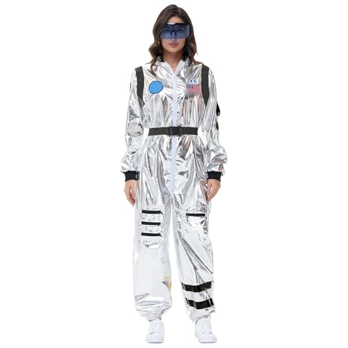 Silber Astronauten Kostüm Damen, AstronautenKostüm Für Damen,Jumpsuit Space mit Brillen Und GüRtel Astronautenanzug Astronaut Overall Anzug Cosmonauten Abenteuer weltall outfit für Halloween Karneval Silber Astronauten Kostüm Damen, AstronautenKostüm Für Damen,Jumpsuit Space mit Brillen Und GüRtel Astronautenanzug Astronaut Overall Anzug Cosmonauten Abenteuer weltall outfit für Halloween Karneval von Generic
