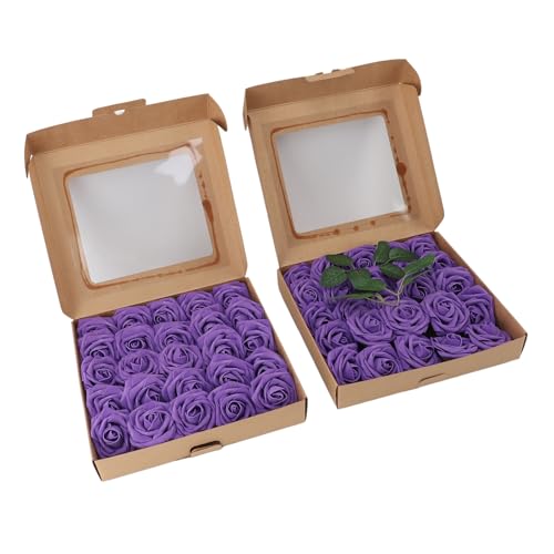 Simulationsrosen Biegerische Stielfälfte für Blumensträuße, 50 Prozent für Wohnzimmer, Schlafzimmer, Restaurants, Premium -PE -Schaum (Dunkelviolett) von Generic