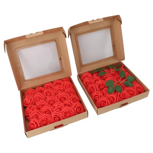 Simulationsrosen Biegerische Stielfälfte für Blumensträuße, 50 Prozent für Wohnzimmer, Schlafzimmer, Restaurants, Premium -PE -Schaum (Hellrot) von Generic
