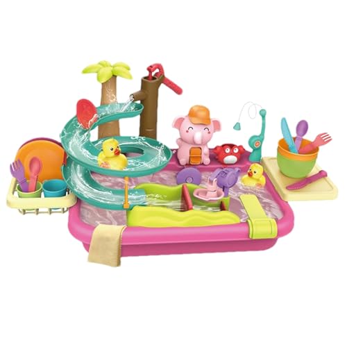 Sinkspielzeug für Kinder mit Wasserhahn – Übungsset mit fließendem Wasser, Angeln und Geschirrspüler – Küchenrollenspiel, Lernspielzeug für Kinder, Wassermädchen Bi von Generic