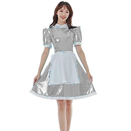 Sissy Französisches Kostüm für Damen, sexy Anime, Cosplay, kurzärmelig, Dienstmädchen-Uniform, Übergröße, Silber, XXXL von Generic