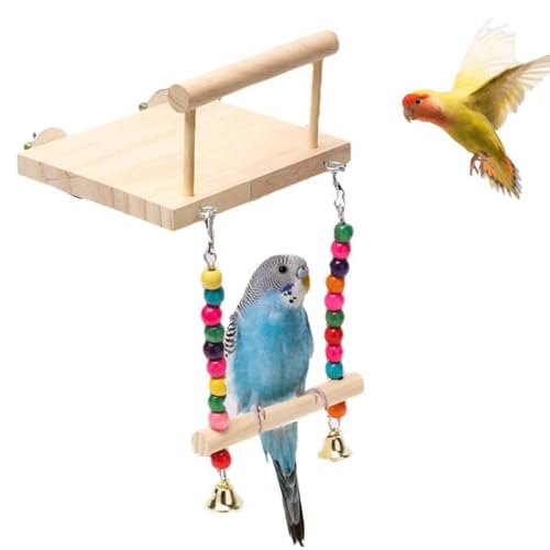 Sitzstange aus für Papageien - Vogelkäfig Spielzeug mit Rassel und Holzrad | Vogelplattform mit Schaukel für Vogel, Chinchillas und Wellensittiche, ideale Fitnessstation für Sitzstange aus für Papageien - Vogelkäfig Spielzeug mit Rassel und Holzrad | Vogelplattform mit Schaukel für Vogel, Chinchillas und Wellensittiche, ideale Fitnessstation für von Generic
