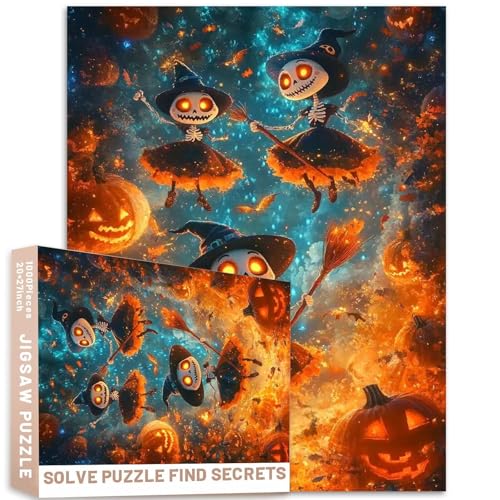 Skelett-Hexen-Puzzle, magischer fliegender Besen, Kunst, 50 x 70 cm, für Erwachsene, anspruchsvolle Familienaktivitäten, bunt, Bastelpuzzle für Heimdekoration, Geschenke Skelett-Hexen-Puzzle, magischer fliegender Besen, Kunst, 50 x 70 cm, für Erwachsene, anspruchsvolle Familienaktivitäten, bunt, Bastelpuzzle für Heimdekoration, Geschenke von Generic