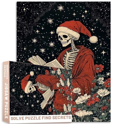 Skelett-Puzzle, Weihnachtsmann, Sternenhimmel, 1000 Teile, 68,6 x 50,8 cm, für Erwachsene, anspruchsvolle Familienaktivitäten, buntes DIY-Bastelpuzzle für Heimdekoration, Geschenke von Generic