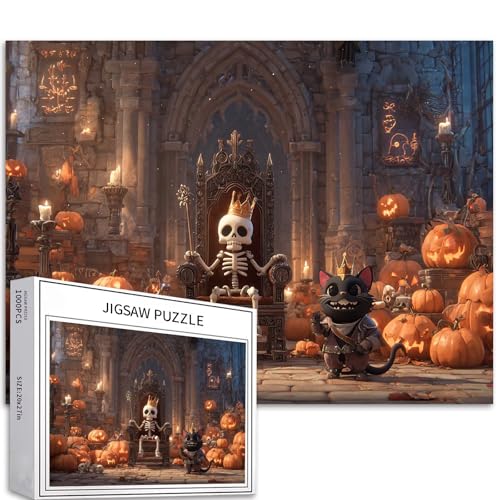 Skelettprinz Puzzle für Erwachsene, Halloween, Märchenstil, Kunst-Puzzle, bunt, DIY-Puzzle, Heimdekoration, Geschenke, Familienpuzzle, perfekt für Spieleabende, 70 × 50 cm, 1000 Teile von Generic