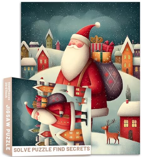 Skurrile Cartoon-Puzzle, Weihnachtsmann, Hirsch, schneebedeckte Hügel, 1000 Teile, 68 x 50 cm, Geschenk, weiche Beleuchtung, bezauberndes Familienspiel, Heimdekoration, Geschenk Skurrile Cartoon-Puzzle, Weihnachtsmann, Hirsch, schneebedeckte Hügel, 1000 Teile, 68 x 50 cm, Geschenk, weiche Beleuchtung, bezauberndes Familienspiel, Heimdekoration, Geschenk von Generic
