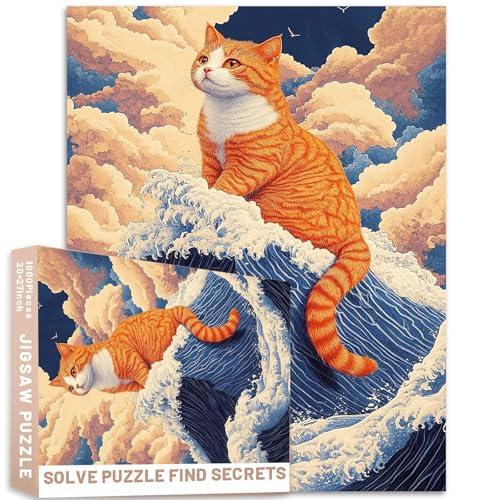 Skurrile Katze auf dem Berg Fuji, wirbelnde Wolken, 1000-teiliges Puzzle, Erwachsene, 68,6 x 50,8 cm, anspruchsvolle Familienaktivitäten, buntes Bastelpuzzle für Heimdekoration, Geschenke Skurrile Katze auf dem Berg Fuji, wirbelnde Wolken, 1000-teiliges Puzzle, Erwachsene, 68,6 x 50,8 cm, anspruchsvolle Familienaktivitäten, buntes Bastelpuzzle für Heimdekoration, Geschenke von Generic