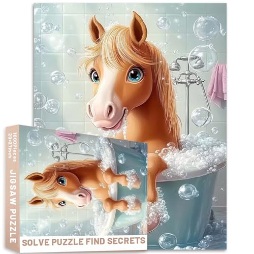 Skurrile Pferde-Badewanne, 1000-teiliges Puzzle, hyperrealistische Airbrush-Kunst, detaillierter Hintergrund, Tierszene, herausfordernde Familienaktivitäten, Spiele, buntes Bastelpuzzle für Skurrile Pferde-Badewanne, 1000-teiliges Puzzle, hyperrealistische Airbrush-Kunst, detaillierter Hintergrund, Tierszene, herausfordernde Familienaktivitäten, Spiele, buntes Bastelpuzzle für von Generic