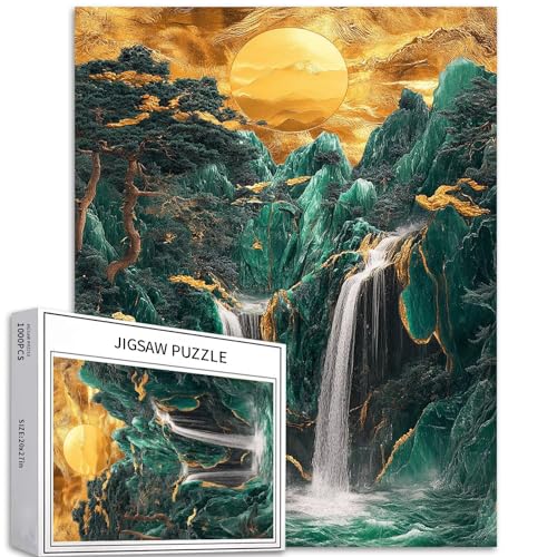 Smaragdgrüne Berge, 1000-teiliges Puzzle für Erwachsene, Goldene Sonne, Hintergrund, Kunst-Puzzle, herausfordernde Familienaktivitäten, buntes Bastelpuzzle für Heimdekoration, Geschenke, 50 x 70 cm Smaragdgrüne Berge, 1000-teiliges Puzzle für Erwachsene, Goldene Sonne, Hintergrund, Kunst-Puzzle, herausfordernde Familienaktivitäten, buntes Bastelpuzzle für Heimdekoration, Geschenke, 50 x 70 cm von Generic
