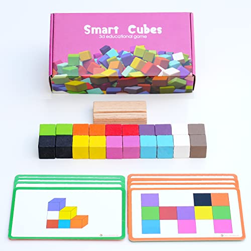 Smart Cubes Wooden Toys Fine Motor Skills Toddler Toy Montessori Toy 20 Double Sided Design Cards Suitable for 3, 4, 5, 6 Years Old Children Girl Boy Educational Travel Toy Concentration Game von Generic