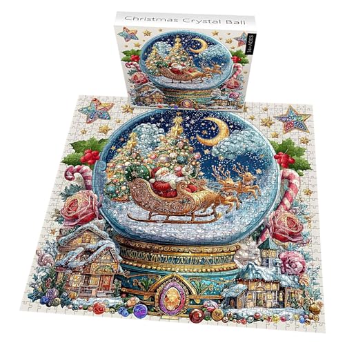 Snow Globe Jigsaw Puzzle – Dekoratives Ornament zur Feier der Feiertage, festliches buntes Weihnachtspuzzle | Kreatives Puzle-Spielzeug für Erwachsene, Weihnachts-Sammlungsdekoration für von Generic