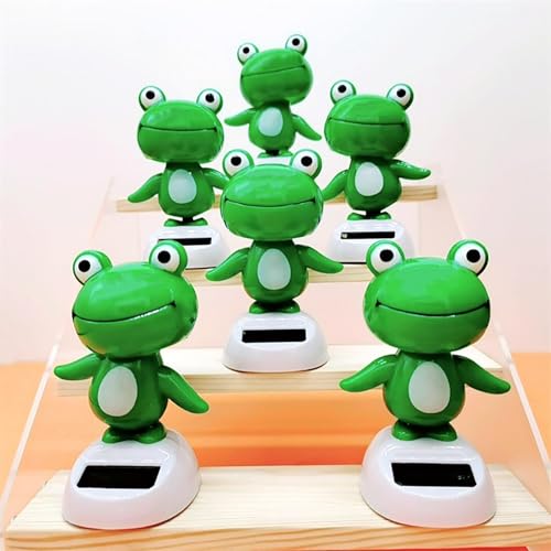 Solar-Auto-Dekoration Frosch – 6 Solar-Frösche | entzückender animierter Kopf für Auto-Instrumententafel, Solar-Tanzfrosch, Frosch von Generic