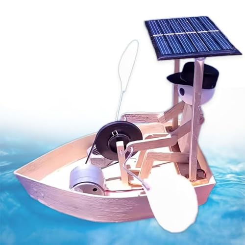 Solarbetriebener Ruderroboter, handgefertigter Ruderroboter aus Holz for pädagogische technische Experimente, Holzbauprojekt-Spielzeugboote for Wasserspiele(1PCS) von Generic