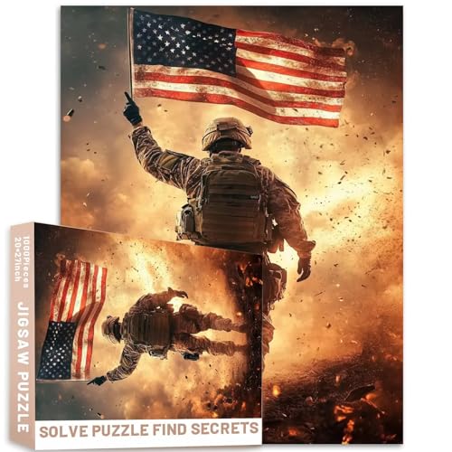 Soldat Raising Flag Battlefield Puzzle 1000 Teile Kriegszerrissener Boden Kino Digital Art Militär Thema 68 x 50 cm 50 x 70 cm Hell 8k Glatt Hohe Details Hyper Qualität Hohe Auflösung von Generic