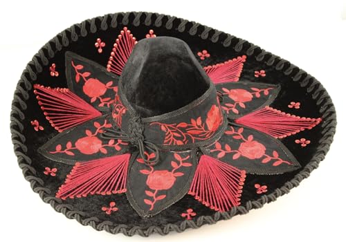 Sombrero Mariachi Hut BLUMEN Stickerei in schwarz und rot Farbkombianation aus Mexiko in M Größe Sombrero Mariachi Hut BLUMEN Stickerei in schwarz und rot Farbkombianation aus Mexiko in M Größe von Generic
