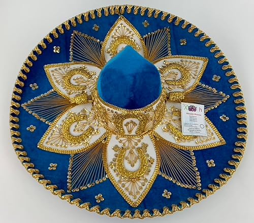 Sombrero Mariachi Hut aus Mexiko in Cancún blau und gold Farbkombianation in 5 Größe (XS SIZE) von Generic