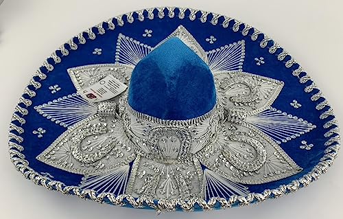 Sombrero Mariachi Hut aus Mexiko in Cancún blau und silber Farbkombianation in 5 Größe - "2XS" Größe von Generic