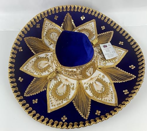 Sombrero Mariachi Hut aus Mexiko in dunkelblau und gold Farbkombianation in 5 Größe (M SIZE) von Generic