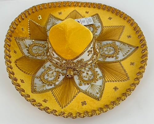 Sombrero Mariachi Hut aus Mexiko in mango gelb und gold Farbkombianation in 5 Größe - "2XS" Größe von Generic