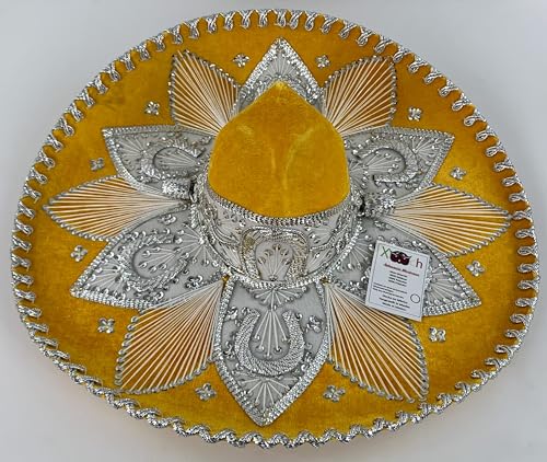 Sombrero Mariachi Hut aus Mexiko in mango gelb und silber Farbkombianation in 5 Größe - "2XS" Größe von Generic
