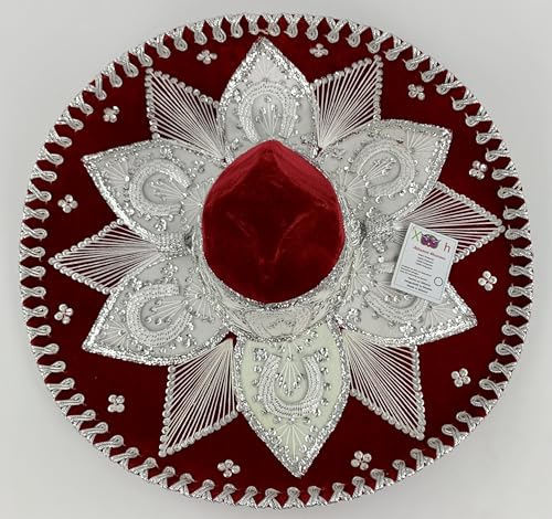 Sombrero Mariachi Hut aus Mexiko in rot und silber Farbkombianation in 5 Größe - "2XS" Größe von Generic