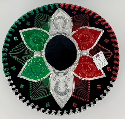Sombrero Mariachi Hut aus Mexiko in schwarz und national Farbkombianation in 5 Größe (M SIZE) von Generic