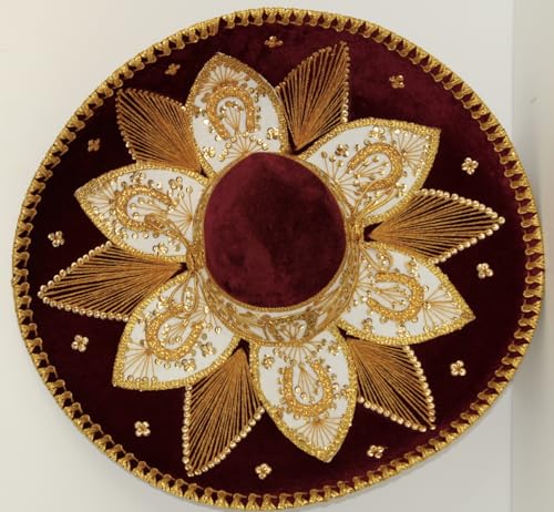 Sombrero Mariachi Hut in bordeauxrot und gold Farbkombianation aus Mexiko in M Größe von Generic