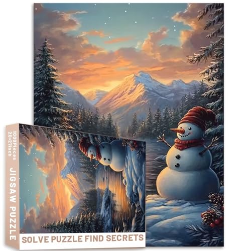 Sonnenuntergang Schneemann am Fluss, 1000 Teile, Ölgemälde-Stil, Weihnachtspuzzle, Erwachsene, Kieferbäume, Berge, 68,6 x 50,8 cm, anspruchsvolle Familienaktivitäten, bunt, DIY-Bastelpuzzle für Sonnenuntergang Schneemann am Fluss, 1000 Teile, Ölgemälde-Stil, Weihnachtspuzzle, Erwachsene, Kieferbäume, Berge, 68,6 x 50,8 cm, anspruchsvolle Familienaktivitäten, bunt, DIY-Bastelpuzzle für von Generic