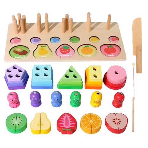 Sortier- und Stapelspielzeug aus Holz, Formstapeln Spielzeug Shape Color Erkennung Puzzle Stacker Magnetisches Angelspielzeug, frühes Lernspiel, Lernaktivität von Generic
