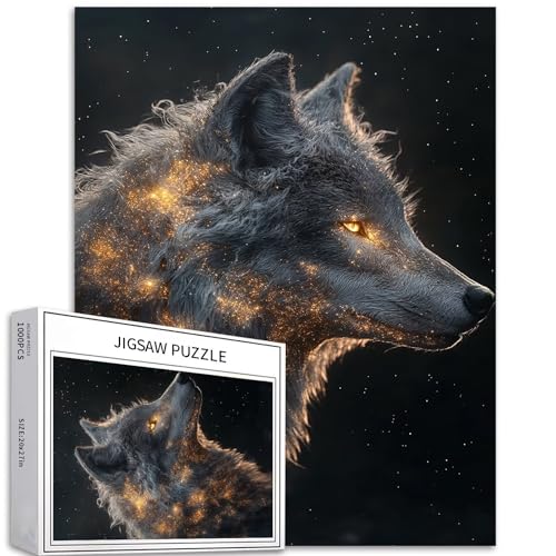 Space Wolf 1000-teiliges Puzzle für Erwachsene, Fantasie-Stil, Kunst-Puzzle, bunt, DIY-Puzzles für Heimdekoration, Geschenke, Familienpuzzle, perfekt für Spieleabende, 50,8 x 68,9 cm von Generic