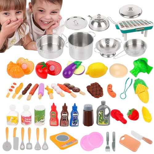 Spiel-Essen-Set, Koch-Spielset - 53-teiliges Kochset für Kleinkinder, Küchenzubehör-Set,Spieltöpfe und Pfannen, Lernspielzeug für die Küche, Lebensmittel-Spielspielzeugset, Spielküchenzubehör für Kind Spiel-Essen-Set, Koch-Spielset - 53-teiliges Kochset für Kleinkinder, Küchenzubehör-Set,Spieltöpfe und Pfannen, Lernspielzeug für die Küche, Lebensmittel-Spielspielzeugset, Spielküchenzubehör für Kind von Generic