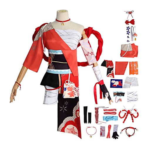 Spiel Naganohara Yoimiya Cosplay Uniform Kostüm Karnevalskostüme kompletter Satz mit Accessoires,Red-3XL von Generic
