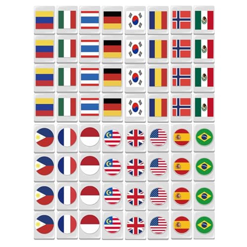Spielblöcke Mahjong-Sets – Mahjong-Spielzeug mit 64 Spielsteinen und Flaggenmuster – Eliminierungs-Brettspiele für, Freunde, Familie von Generic