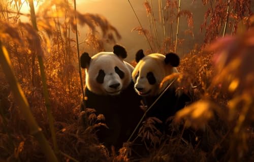 Spiele Und Puzzles,1000 Teile Holz, Zwei Pandas Sitzen Bei Sonnenuntergang Gemeinsam Auf Einer Lichtung Impossible Puzzle 75X50Cm von Generic