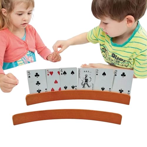 Spielkartenhalter - Freihändig geschwungener Ständer aus Holz | 2er Set Pokerständer, Organizer, Tabletts, Kartenspiel-Zubehör für Poker Canasta, Pinochle von Generic