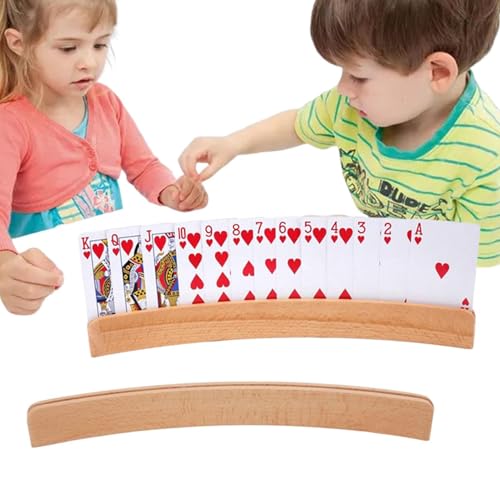 Spielkartenhalter - Freihändig geschwungener Ständer aus Holz | 2er Set Pokerständer, Organizer, Tabletts, Kartenspiel-Zubehör für Poker Canasta, Pinochle von Generic