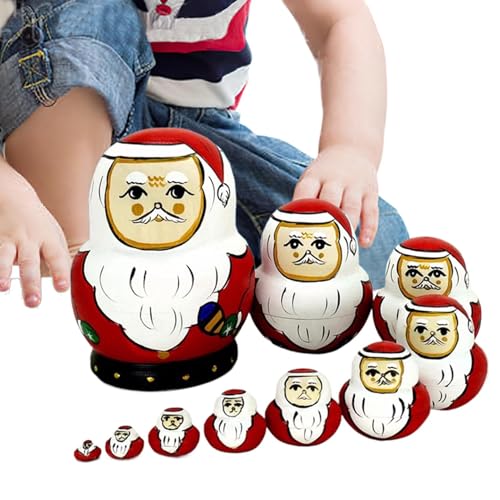 Spielzeug für Puppen, die aus Holz nisten, Weihnachtspuppen | Bunte Cartoon-Puppen,10 lustige hölzerne Nistspielzeug, Spielzeug von Generic