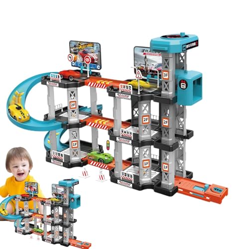 Spielzeugauto-Garage – Fahrzeug-Spielsets, Rennbahn-Spielzeugsets | Der Aufbewahrungseimer lässt Sich zu Einer 5-spurigen Rennstrecke ausrollen, das Wheels Roll Raceway Track-Set lässt Sich mit an von Generic