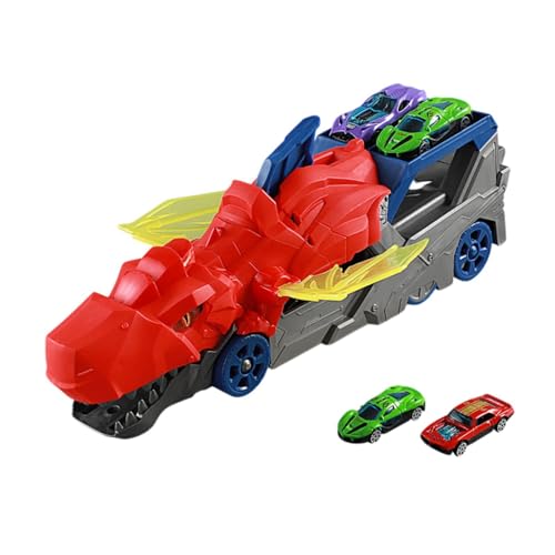 Spielzeugauto Streckenset mit Rennwagen, Pädagogisches Dinosaurier Transport LKW Spielzeug, Dinosaurier Starttransporter für Jungen Und Mädchen, Rot mit 2 Autos von Generic