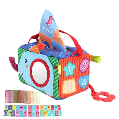 Spielzeugbox aus Stoff für Kleinkinder – quadratische sensorische Taschentuchbox für | Spielzeug für die frühe Kindheit für und Mädchen, tragbares Seidenpapier, interaktives Spiel und Jo-Spiel von Generic