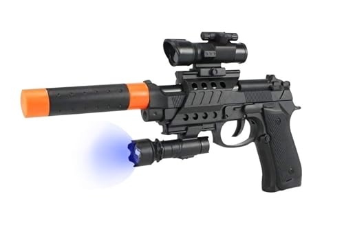 Spielzeugpistole für Kinder Spielzeugpistole Lichter und Geräusche Pistole Spiel Kinder mit Licht Sucher und Schalldämpfer zerlegbar Polizeipistole Spezialteam Pistole Lichteffekte Sound von Generic