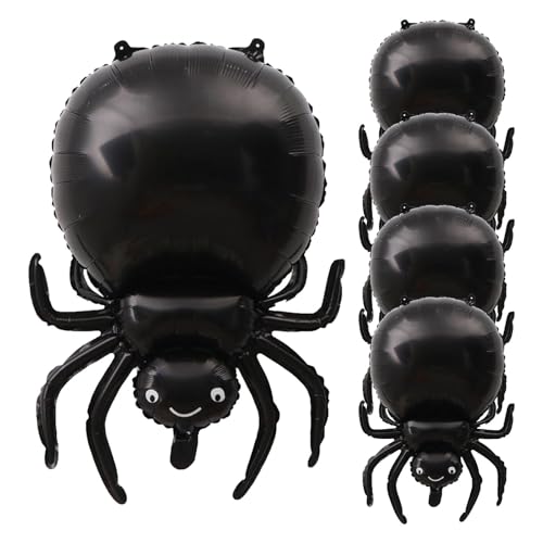 Spinne Luftballons, Halloween-Spinne Luftballons | Schwarze Spinne Folienballons 5 Stück - Halloween-Spinnen Dekorationen für gruselige Partys, Geburtstag, Todestag, Neujahr - Luftballons a f von Generic