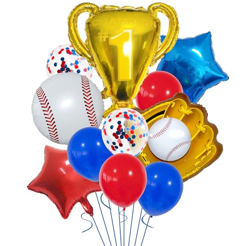 Sports Ball Trophy Balloon Set - Championship Trophy and Balloons for Football, Baseball, Basketball, Soccer Party Decorations (Baseball) von Generic