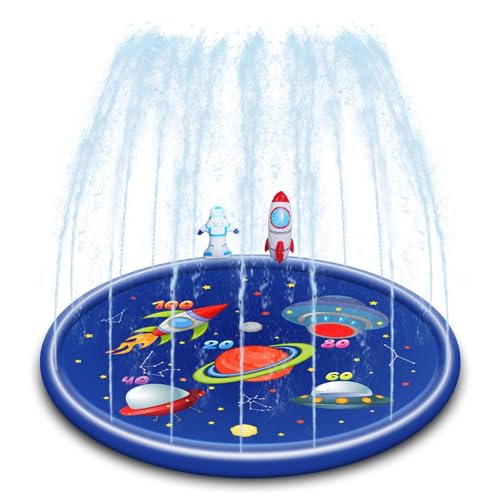 Sprinkler Play Matte, 170CM Wasser-Spielmatte Sprinkler Kinder Anti-Rutsch,Einstellbare Wasserhöhe Splash Pad Wasserspielzeug Outdoor für Kinder und Haustier (Blau 170cm) von Generic