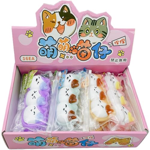 Squeeze-Spielzeug, Squeeze-Spielzeug | 16 Stück schmale Katzendesign, weiches Fidget-Spielzeug, leichte Stressbälle, Reisespiele und Taschenspiele für Arbeit, Zuhause, Schule und Reisen von Generic