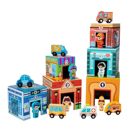 Stadtbaublöcke, Garage für Spielzeugauto, City Toys stapelbare Holzblöcke für Autogarage – Lernspielzeug, Stadtspielset für Früherziehung Stadtbaublöcke, Garage für Spielzeugauto, City Toys stapelbare Holzblöcke für Autogarage – Lernspielzeug, Stadtspielset für Früherziehung von Generic